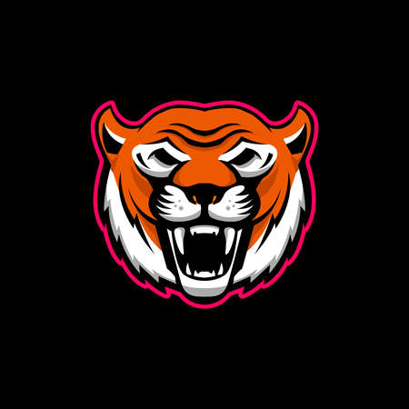 Illustration of head of angry tiger mascot. Design element for logo, label, sign, poster, t shirt. Vector illustrationのイラスト素材