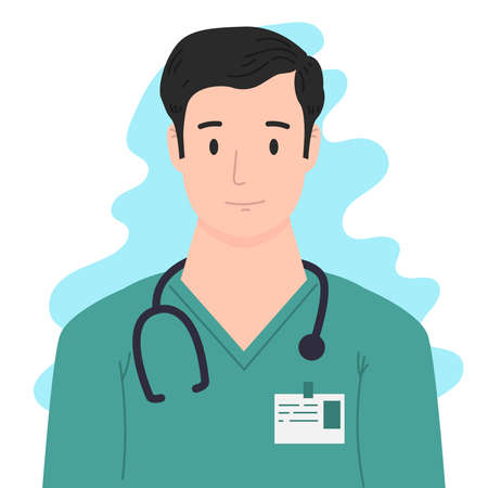 Illustration of a doctor in flat style. Anti coronavirus pandemic. Design element for poster, card, banner, flyer. Vector illustrationのイラスト素材