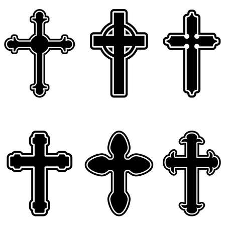 Set of illustrations of christian religious crosses. Design element for infographic, emblem, sign, poster, car, banner. Vector illustrationのイラスト素材