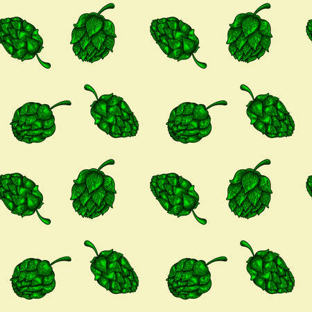 Seamless pattern with beer hops in engraving style. Design element for poster, card, banner,...
