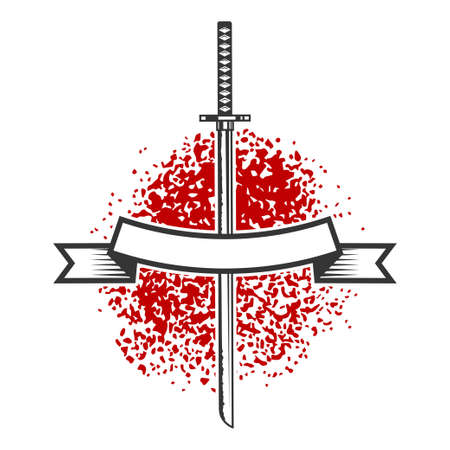 Emblem with katana swords. Design element for logo, label, sign, poster, t shirt. Vector illustrationのイラスト素材
