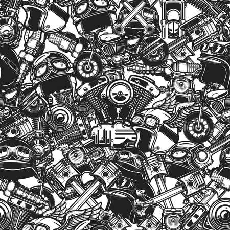 Seamless pattern with auto repair design elements in monochrome style. Design element for poster, card, banner. Vector illustrationのイラスト素材