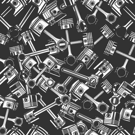 Seamless pattern with automobile pistons in monochrome style. Design element for poster, card, banner. Vector illustrationのイラスト素材