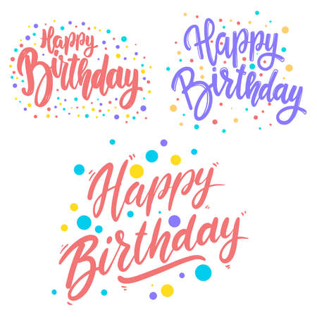 Happy birthday. Set of lettering phrases on white background. Design element for poster, card, banner. Vector illustrationのイラスト素材