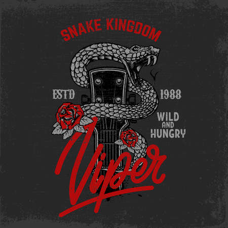Illustration of snake head, cobra, python, viper in vintage monochrome style. Design element for...