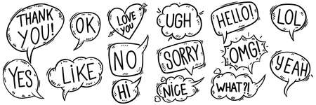 Set of hand drawn comic style speech bubbles. Design element for poster, card, banner, t shirt....