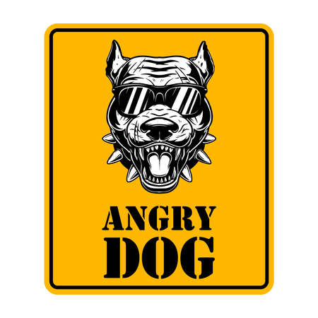 Beware of the dog. Sign with with angry dog head. Design element for poster, card, banner, sign, emblem. Vector illustrationのイラスト素材
