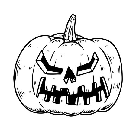 Illustration of scary halloween pumpkin. Design element for poster, card, banner, sign, emblem. Vector illustrationのイラスト素材