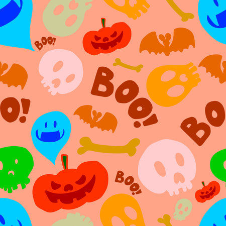 Seamless pattern with halloween design elements. Design element for poster, card, banner, sign, emblem. Vector illustrationのイラスト素材