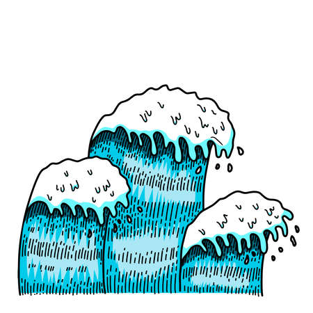 Illustration of sea waves in engraving style. Design element for poster, card, banner, menu. Vector illustrationのイラスト素材
