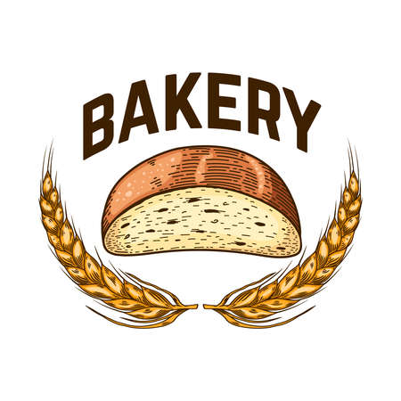Bakery. Illustration of bread in engraving style. Design element for poster, card, banner, sign. Vector illustrationのイラスト素材