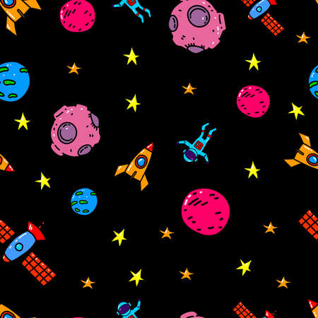 Seamless pattern with space design elements. Design element for poster, card, banner, sign, emblem. Vector illustrationのイラスト素材