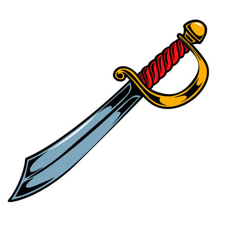 Illustration of pirate saber in engraving style. Design element for poster, card, banner, menu. Vector illustrationのイラスト素材