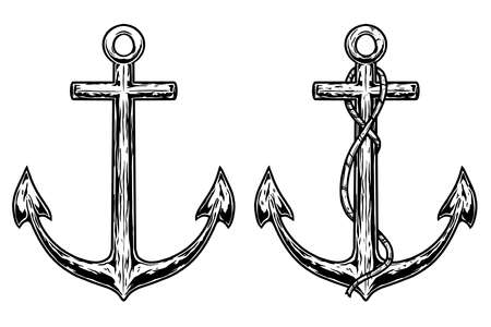 Set of Illustrations of retro anchors in engraving style. Design element for emblem, sign, poster,...