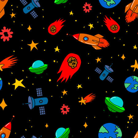 Seamless pattern with space design elements. Design element for poster, card, banner, sign, emblem.のイラスト素材