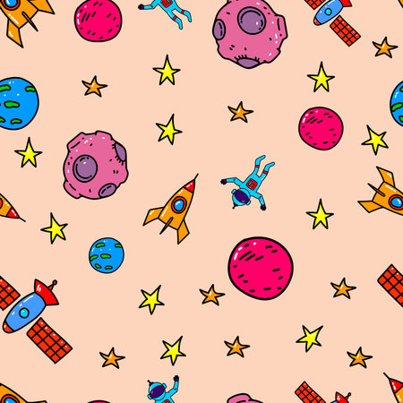 Seamless pattern with space design elements. Design element for poster, card, banner, sign, emblem. Vector illustrationのイラスト素材