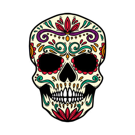 Illustration of mexican sugar skull. Design element for   label, sign, poster. Vector illustrationのイラスト素材