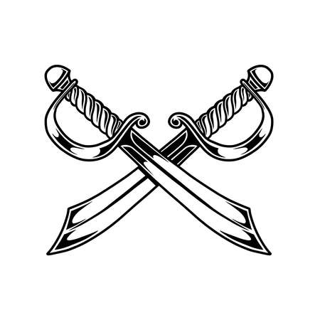 Illustration of crossed pirate swords in engraving style. Design element for poster, card, banner, sign. Vector illustrationのイラスト素材