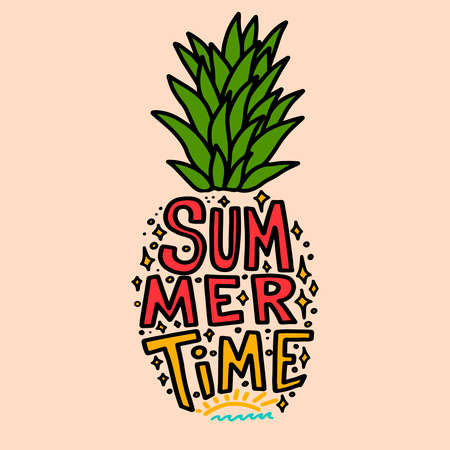 Summer time. Illustration of the pineapple with lettering.のイラスト素材