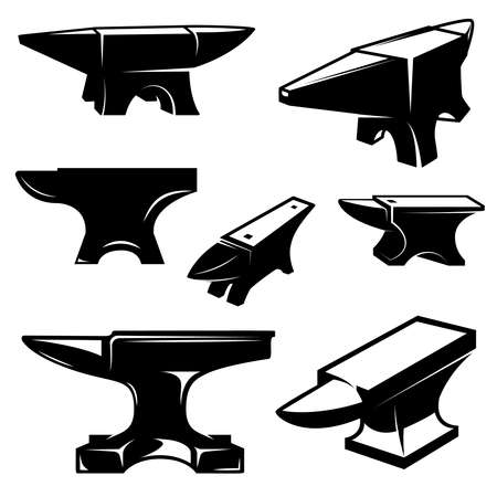 Set of illustrations of blacksmith anvil. Design element for  label, sign, emblem, poster. Vector illustrationのイラスト素材