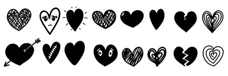 Set of illustrations of doodle hearts. Design element for poster, card, banner, sign, emblem. Vector illustrationのイラスト素材
