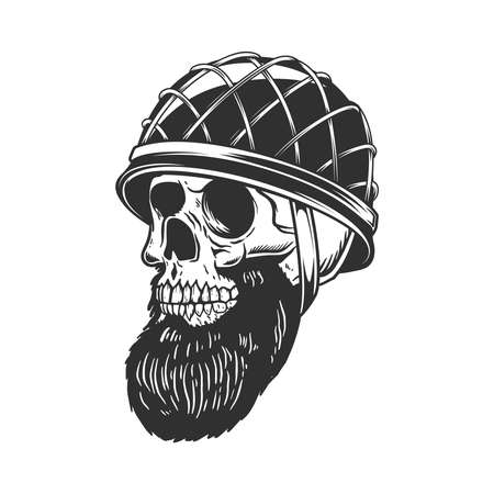 Illustration of bearded soldier skull in army helmet.のイラスト素材