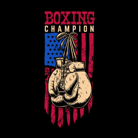 Boxing champion. Boxing gloves on american flag background. Design element for poster, card, t-shirt print, banner. Vector illustrationのイラスト素材