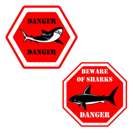 Danger. Shark zone. Sign with shark. Vector illustrationのイラスト素材