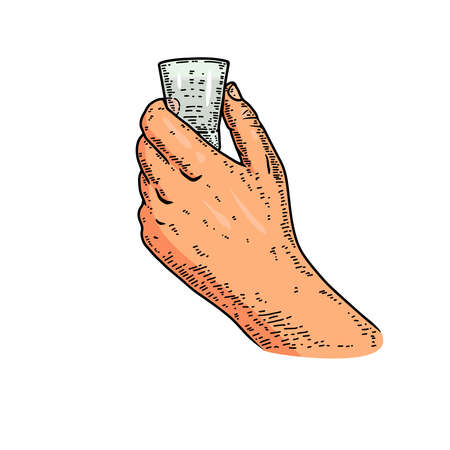 Illustration of a hand with a glass. Design element for poster, card, banner, menu. Vector illustrationのイラスト素材