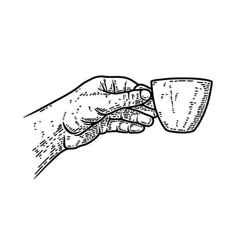 Illustration of a hand with a coffee cup. Design element for poster, card, banner, menu. Vector illustrationのイラスト素材