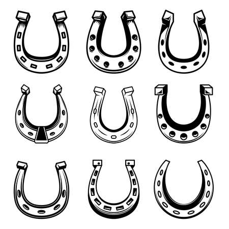 Set of illustrations of horseshoe. Design element for poster, card,   label, sign. Vector illustrationのイラスト素材