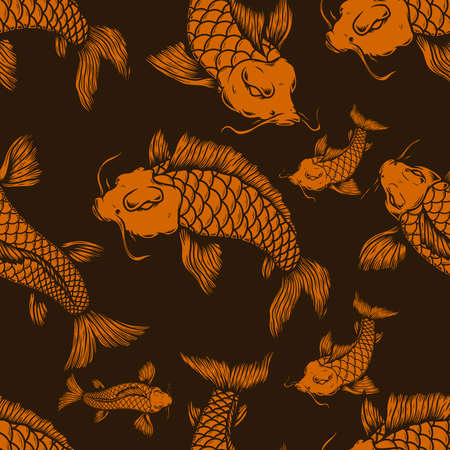 Seamless pattern with carp koi. Design element for greeting card, t shirt, poster. Vector illustrationのイラスト素材