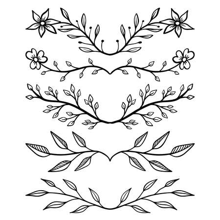 Set of hand drawn floral branches. Floral text dividers. Design element for greeting card, t shirt, poster. Vector illustrationのイラスト素材