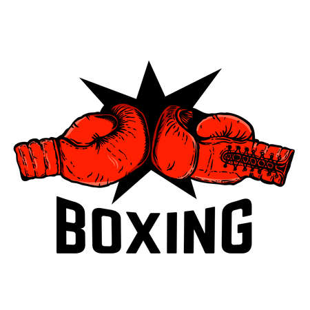 Illustration of fighting boxing gloves. Design element for logo, label, sign, emblem, poster. vector illustrationのイラスト素材