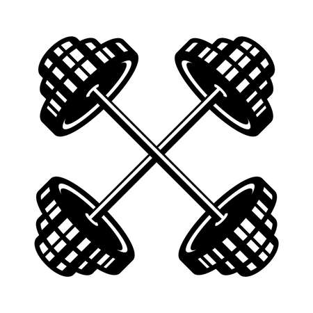 Illustration of crossed barbells in vintage monochrome style. Design element for  label, sign, emblem, poster. vector illustrationのイラスト素材
