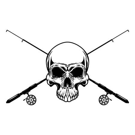 Fisherman skull with crossed fishing rods. Design element for   emblem, sign, poster, t shirt. vector illustrationのイラスト素材