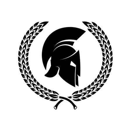 Spartan helmet with laurel wreath. Design element for logo, emblem, sign, poster, t shirt. vector illustrationのイラスト素材