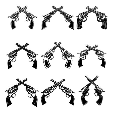Big set of crossed revolvers.のイラスト素材