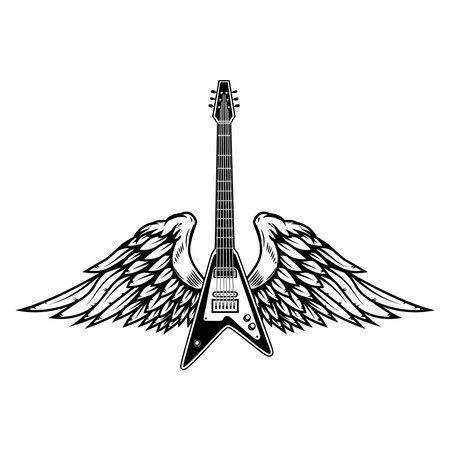 Illustration of winged rock guitar. Design element for logo, label, sign. vector illustrationのイラスト素材