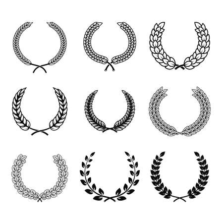 Set of wreath in monochrome style. Design element for label, sign. vector illustrationのイラスト素材
