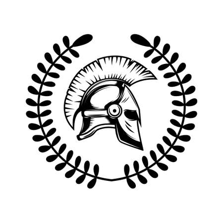 Spartan helmet with laurel wreath. Design element for   emblem, sign, poster, t shirt. vector illustrationのイラスト素材