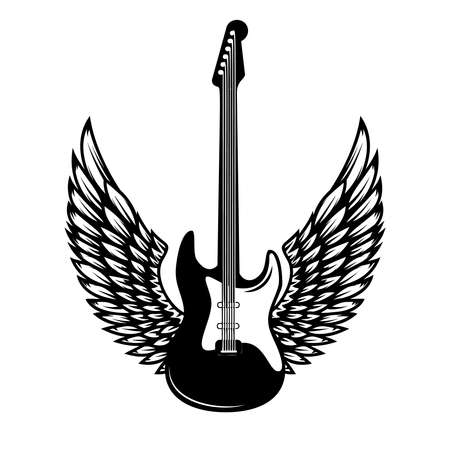 Illustration of winged rock guitar. Design element for logo, label, sign. vector illustrationのイラスト素材