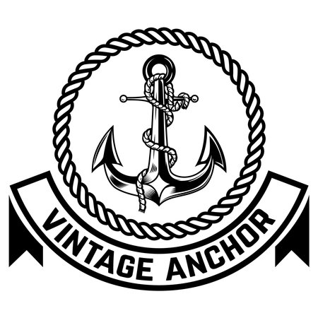 Nautical. Vintage emblem with wreath and anchor. Design element for emblem, sign, badge, logo. vector illustrationのイラスト素材
