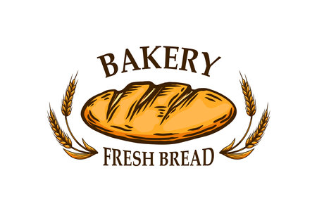 Bakery emblem with bread illustration. Design element for emblem, sign, poster, package design. vector illustrationのイラスト素材