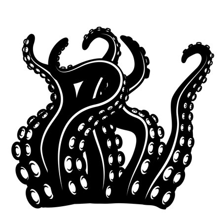 Set of illustrations of octopus tentacles. Design elements , label, sign, t shirt. vector illustrationのイラスト素材