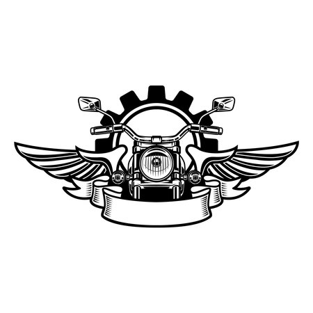 Embleem template with winged motorcycle. Motorcycle, Biker Monogram, Big Bike Monogram, Chopper Monogramのイラスト素材