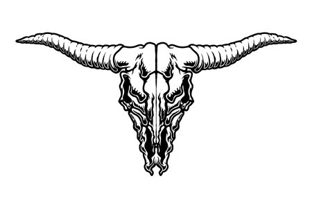 Illustration of buffalo skull isolated on white background. Design element for poster, card, banner, emblem, sign. vector illustrationのイラスト素材
