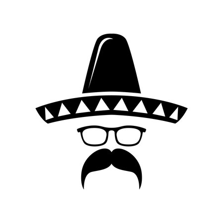 Sombrero with mustache in minimal style. Design element for decoration, poster, banner. vector illustrationのイラスト素材