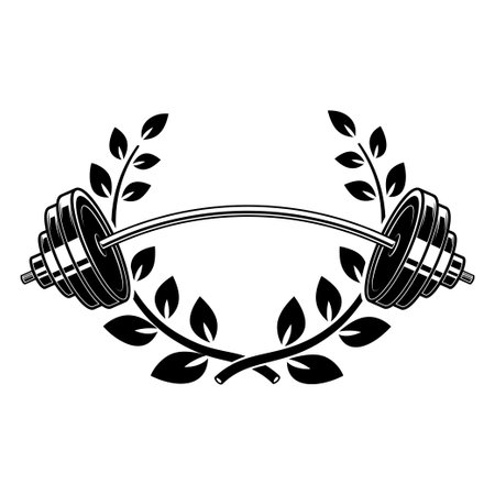 Emblem template with barbell and wreath. Design element for  sign, emblem. vector illustrationのイラスト素材