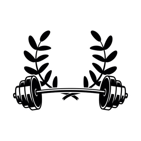 Emblem template with barbell and wreath. Design element for logo, sign, emblem. vector illustrationのイラスト素材